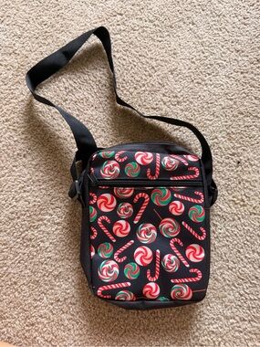 Candy Cane & Swirl Mini Crossbody Bag - Black with Red & Green